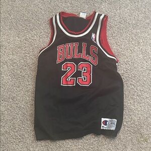 Champion retro Jordan Black Chicago Bulls Jersey with Red and White Details